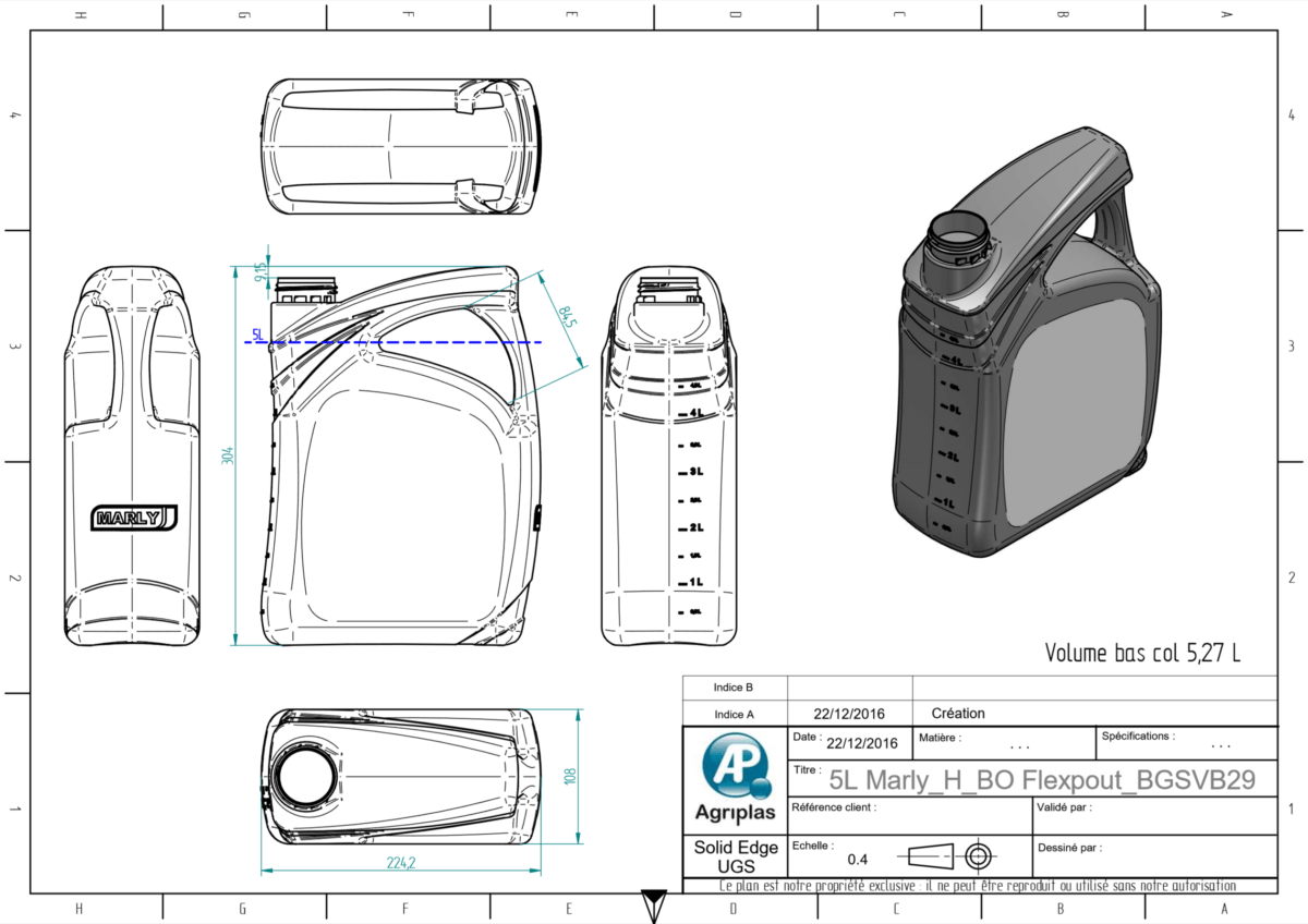 Plan 2D et 3D contenant plastique